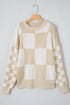 Relaxed Fit Checkered Print Crew Neck Knit Sweater