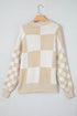 Relaxed Fit Checkered Print Crew Neck Knit Sweater