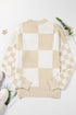 Relaxed Fit Checkered Print Crew Neck Knit Sweater
