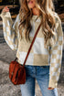 Relaxed Fit Checkered Print Crew Neck Knit Sweater