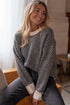 Relaxed Fit Chevron Pattern Crew Neck Sweater