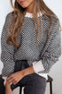 Relaxed Fit Chevron Pattern Crew Neck Sweater