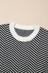 Relaxed Fit Chevron Pattern Crew Neck Sweater