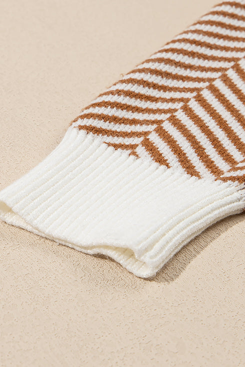 Relaxed Fit Chevron Pattern Crew Neck Sweater