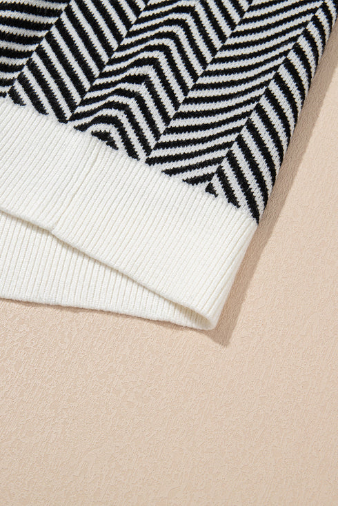 Relaxed Fit Chevron Pattern Crew Neck Sweater
