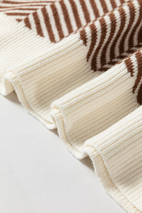 Relaxed Fit Chevron Pattern Crew Neck Sweater