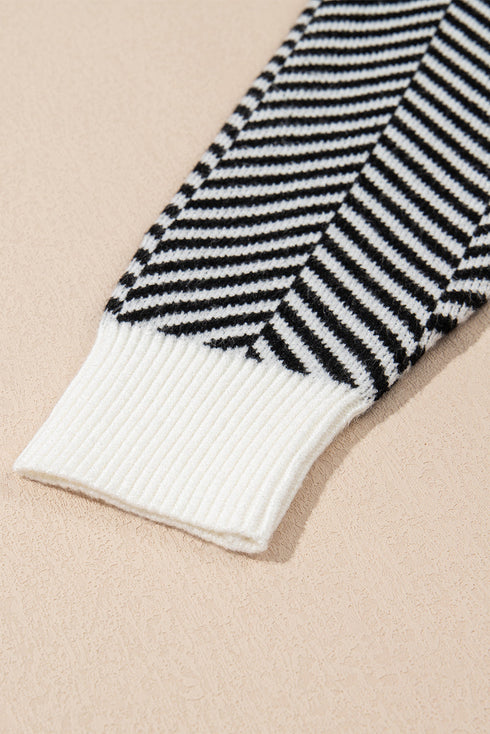 Relaxed Fit Chevron Pattern Crew Neck Sweater