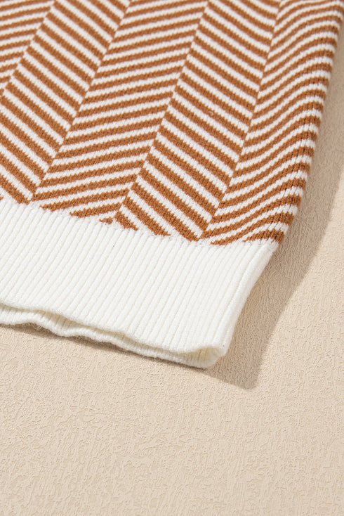 Relaxed Fit Chevron Pattern Crew Neck Sweater