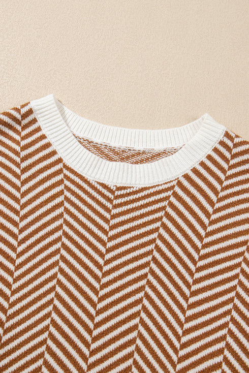 Relaxed Fit Chevron Pattern Crew Neck Sweater