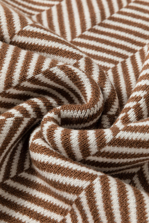Relaxed Fit Chevron Pattern Crew Neck Sweater
