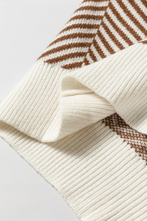 Relaxed Fit Chevron Pattern Crew Neck Sweater