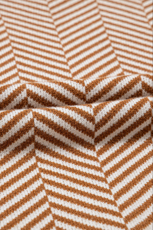 Relaxed Fit Chevron Pattern Crew Neck Sweater