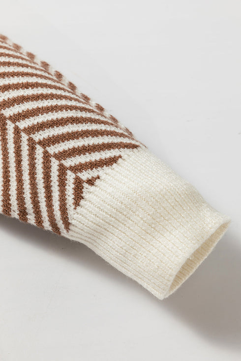 Relaxed Fit Chevron Pattern Crew Neck Sweater