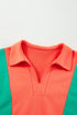 Relaxed Fit Collared V Neck Statement Panel Pullover