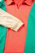 Relaxed Fit Collared V Neck Statement Panel Pullover