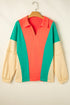 Relaxed Fit Collared V Neck Statement Panel Pullover