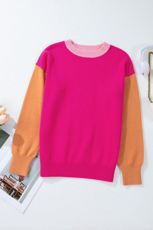 Relaxed Fit Color Block Crew Neck Sweater
