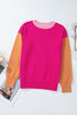Relaxed Fit Color Block Crew Neck Sweater