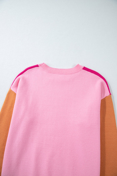 Relaxed Fit Color Block Crew Neck Sweater
