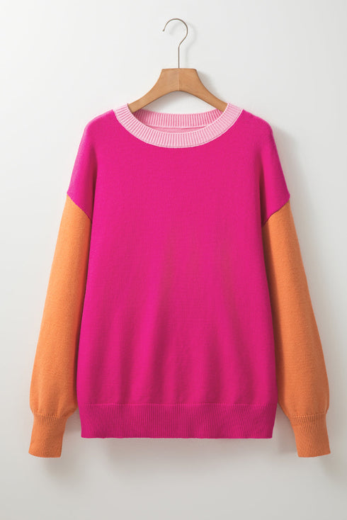 Relaxed Fit Color Block Crew Neck Sweater