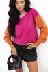 Relaxed Fit Color Block Crew Neck Sweater