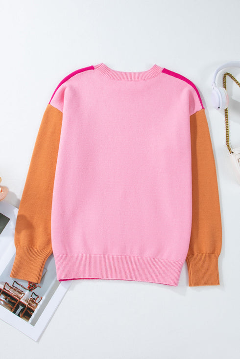 Relaxed Fit Color Block Crew Neck Sweater