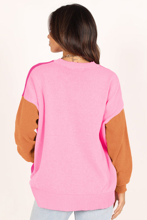 Relaxed Fit Color Block Crew Neck Sweater