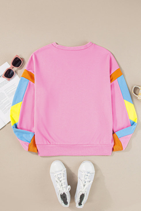 Relaxed Fit Colorblock French Terry Crew Neck Top