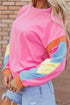 Relaxed Fit Colorblock French Terry Crew Neck Top