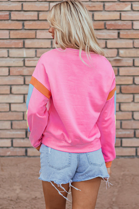 Relaxed Fit Colorblock French Terry Crew Neck Top