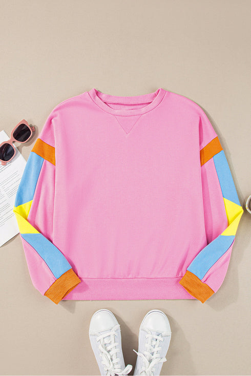 Relaxed Fit Colorblock French Terry Crew Neck Top