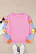 Relaxed Fit Colorblock French Terry Crew Neck Top
