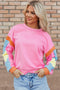 Relaxed Fit Colorblock French Terry Crew Neck Top