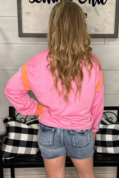 Relaxed Fit Colorblock French Terry Crew Neck Top