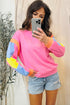 Relaxed Fit Colorblock French Terry Crew Neck Top