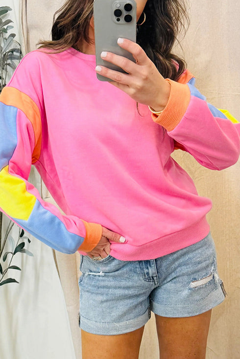 Relaxed Fit Colorblock French Terry Crew Neck Top