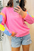 Relaxed Fit Colorblock French Terry Crew Neck Top