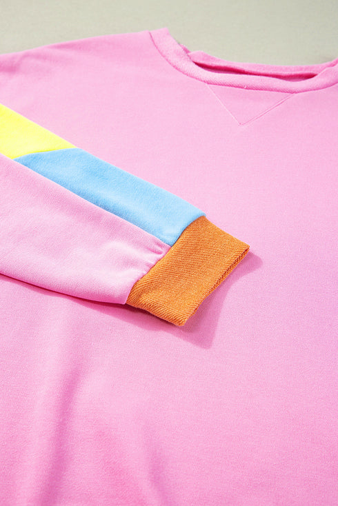 Relaxed Fit Colorblock French Terry Crew Neck Top