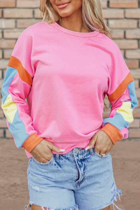 Relaxed Fit Colorblock French Terry Crew Neck Top