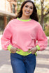 Relaxed Fit Contrast Ribbed Trim Pullover Sweatshirt