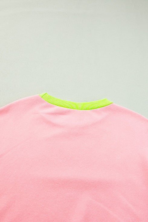 Relaxed Fit Contrast Ribbed Trim Pullover Sweatshirt