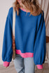 Relaxed Fit Contrast Ribbed Trim Pullover Sweatshirt
