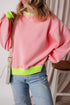 Relaxed Fit Contrast Ribbed Trim Pullover Sweatshirt