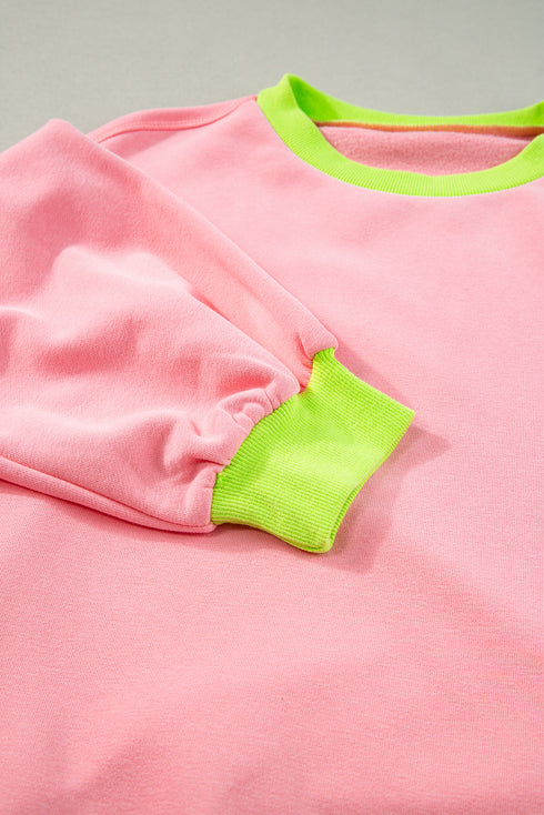 Relaxed Fit Contrast Ribbed Trim Pullover Sweatshirt