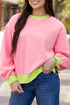 Relaxed Fit Contrast Ribbed Trim Pullover Sweatshirt