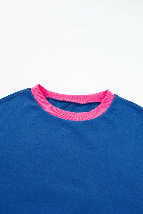 Relaxed Fit Contrast Ribbed Trim Pullover Sweatshirt
