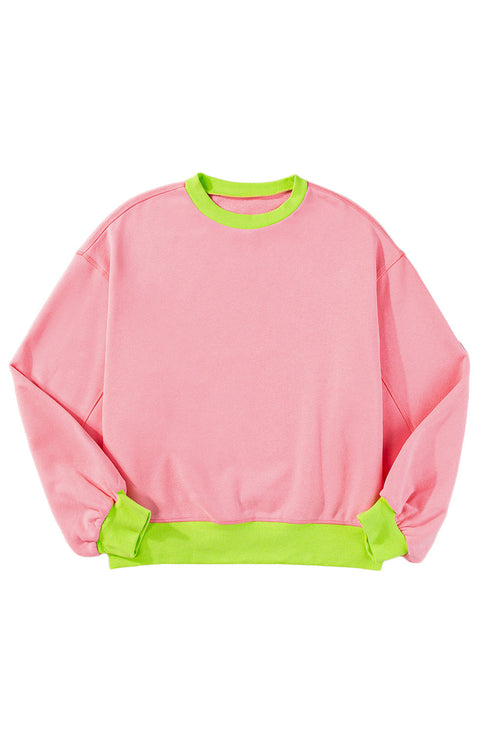 Relaxed Fit Contrast Ribbed Trim Pullover Sweatshirt