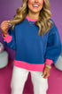 Relaxed Fit Contrast Ribbed Trim Pullover Sweatshirt