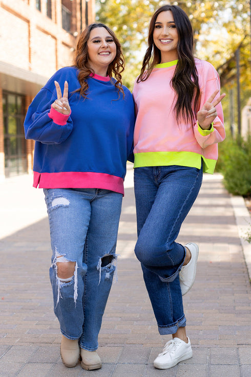 Relaxed Fit Contrast Ribbed Trim Pullover Sweatshirt