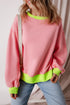 Relaxed Fit Contrast Ribbed Trim Pullover Sweatshirt